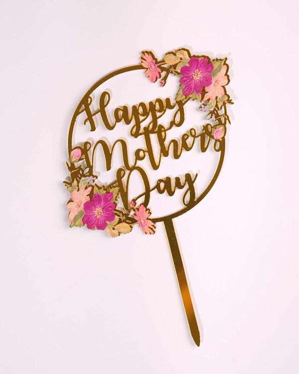 'Happy Mother's Day' Topper (Round, Gold)