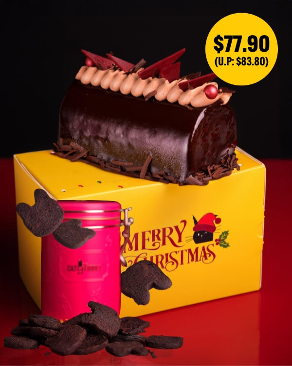 Dark Chocolate Sea Salt Cookie Tin + Dark Chocolate Log Cheesecake