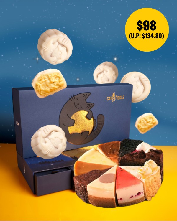 Fickle Feline Cheesecake + MSW Durian Mooncake Bundle